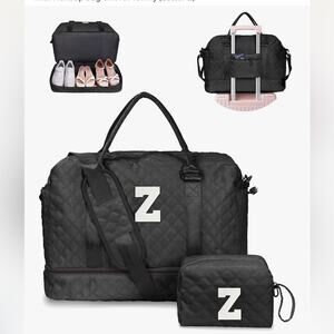 NWT Quilted Black Travel Bag Set Women Personalized With Z first or last name